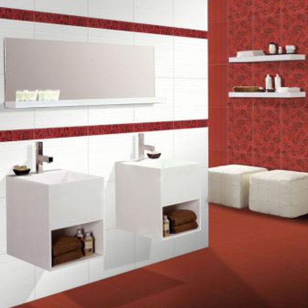 Създаващи настроение  плочки за баня в бял/червен цвят / KEROS